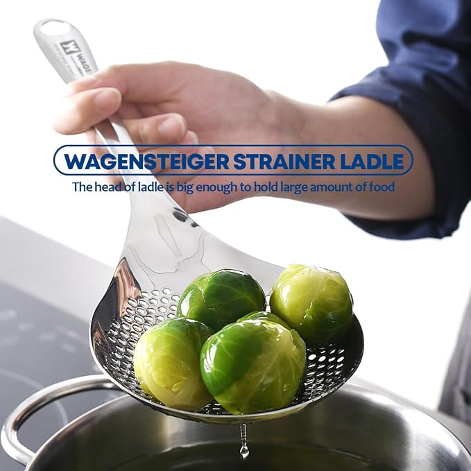 WAGENSTEIGER Stainless Steel Skimmer Strainer 12.6 inch Long, Slotted Spoon, Slotted Ladle for Cooking and Frying, Pasta Vegetable Strainer Home & Commercial Use, Large, Silver