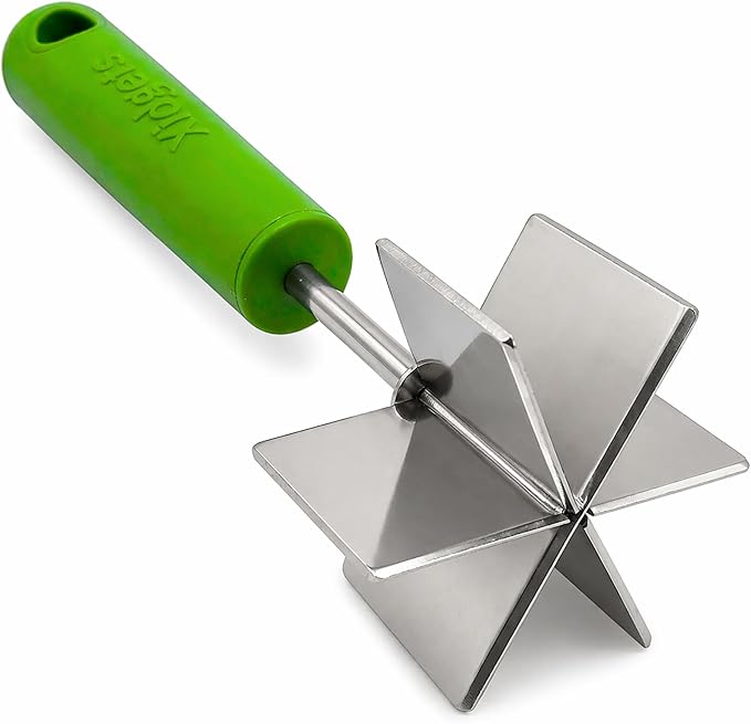 Stainless Steel Meat Chopper, Masher & Cocktail Muddler | Dishwasher Safe | 6-Blade Chopper Tool | Oversized Soft Grip Handle | Heat Resistant Grip | 9" (Zippy Green)