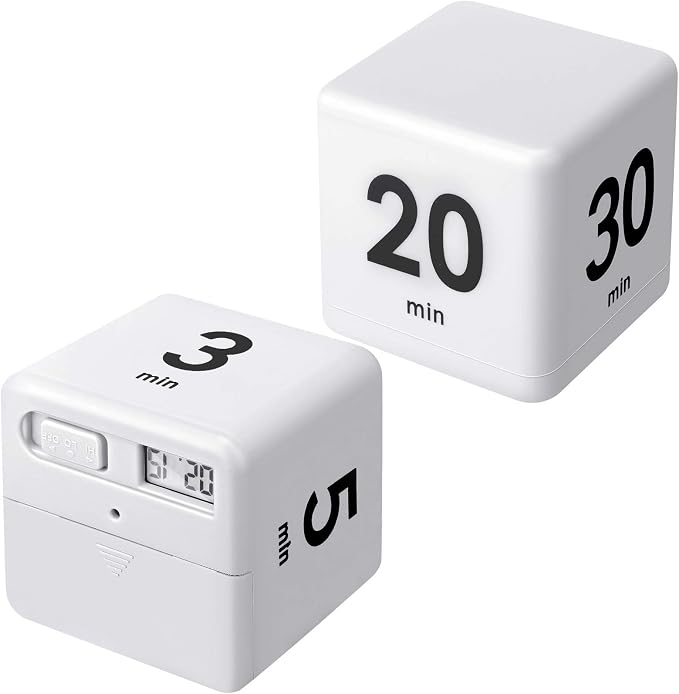 Weewooday 2 Pieces Cube Productivity Timer Flip Gravity Sensor Flip Countdown Countup Workout Timer Management 1 3 5 10 Minutes and 15 20 30 60 Minutes for Back to School Work Kitchen(White)