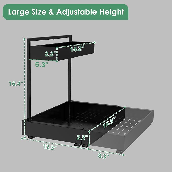 Under Sink Organizer, L-Shaped Pull Out Cabinet Rack for Kitchen | Expandable Width, 6-Level Height, Quiet Sliding Rails, Heavy-Duty Alloy Steel Frame, Pipe Clearance Design for Tight Cabinets