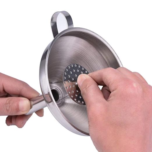 3 Pcs Stainless Steel Funnels Set with Handle Design and Removable Strainer for Transferring of Liquid, Fluid, Dry Ingredients, Powder, Durable and Dishwasher Safe