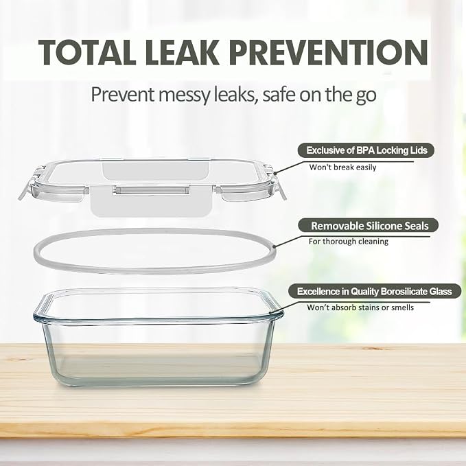 VERONES 12 Packs Glass Food Storage Containers Set with Lids, White | Airtight Glass Lunch Containers, Glass Meal Prep Containers with Lids, for Microwave, Oven, Freezer & Dishwasher Friendly