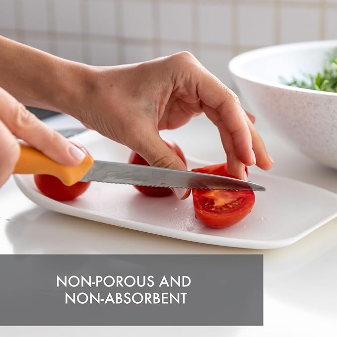 Dexas Chop & Scoop Cutting Board with Non-Slip Feet, 6.5 x 10.5 Inch, BPA-Free Dishwasher Safe Kitchen Prep Board, White and Black