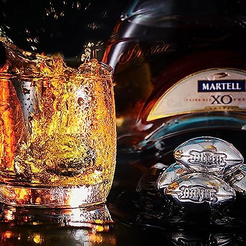 Joyeee Whiskey Stones Footballs Set with Storage Bag, 4 PCS Reusable Ice Cubes, Stainless Steel Whisky Rocks, Christmas Valentine's Day Gift Stocking Stuffers for Men Dad Husband Him Wine Lovers