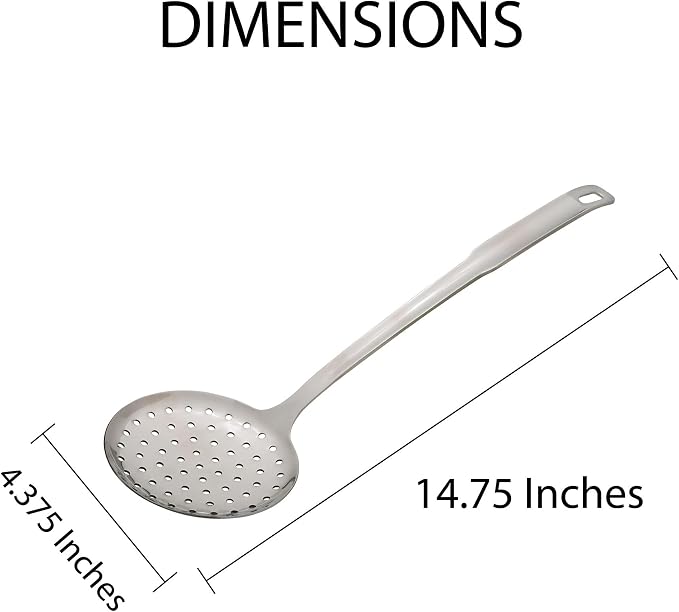 HIC Kitchen Perforated Spoon Style Skimmer with Long Handle, 18/8 Stainless Steel