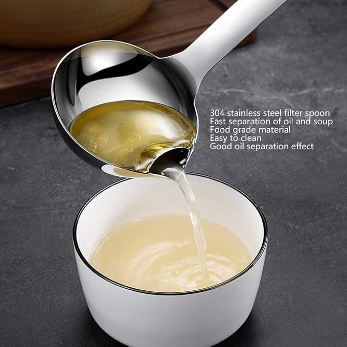 Oil Separator, Ladle Oil Filter Skimmer Spoon Soup Colander Filter Spoon for Home Kitchen and Cooking