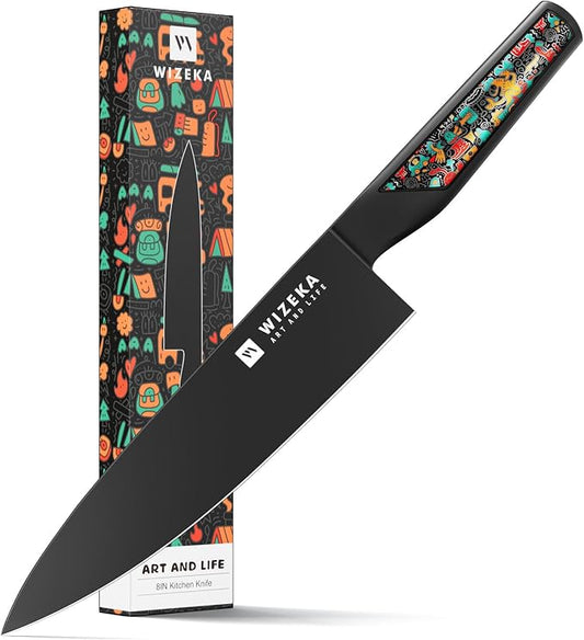 WIZEKA Chef Knife: 8 Inch: Extreme Sharp Kitchen Knife: Full Tang High Carbon Stainless Steel: Chef's knife with Ergonomic Handle with Unique Patterns,Art Life Series