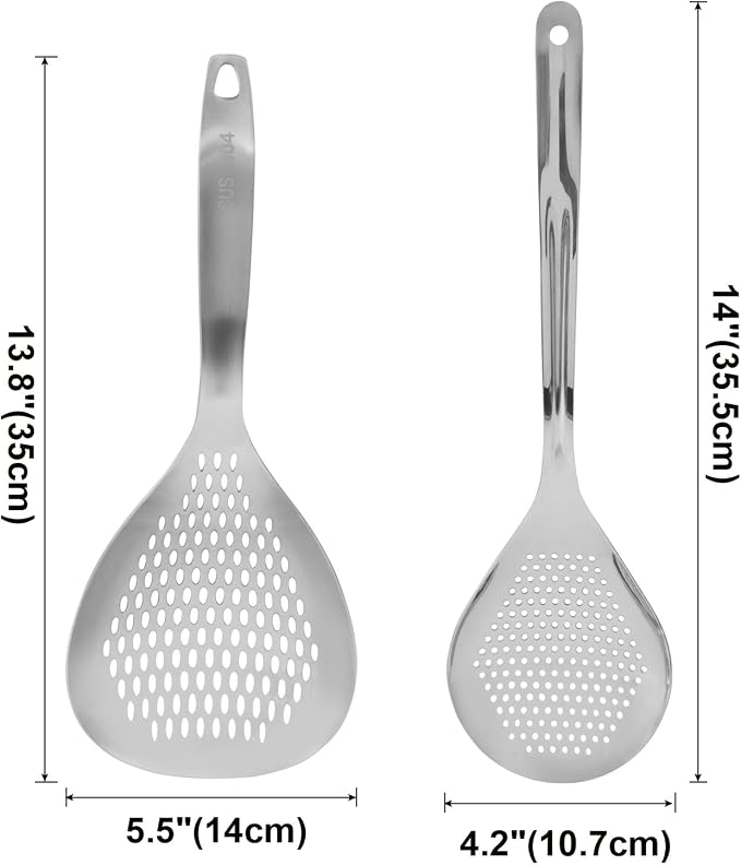 Jiozermi 2 Pcs Stainless Steel Skimmer Slotted Spoon, Pasta Spider Strainer Ladle for Frying and Cooking, Durable 304 Stainless Steel Frying Strainer Spoon for Noodles, Pasta, and Vegetables