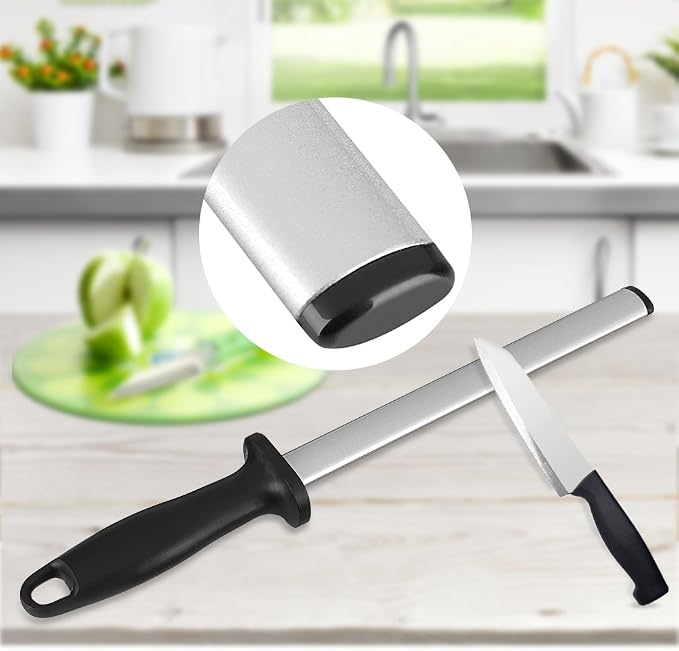 Professional Extra Fine Oval Knife Sharpener - 8 Inch Coated Honing Steel for Chefs - Honing Butcher Knives