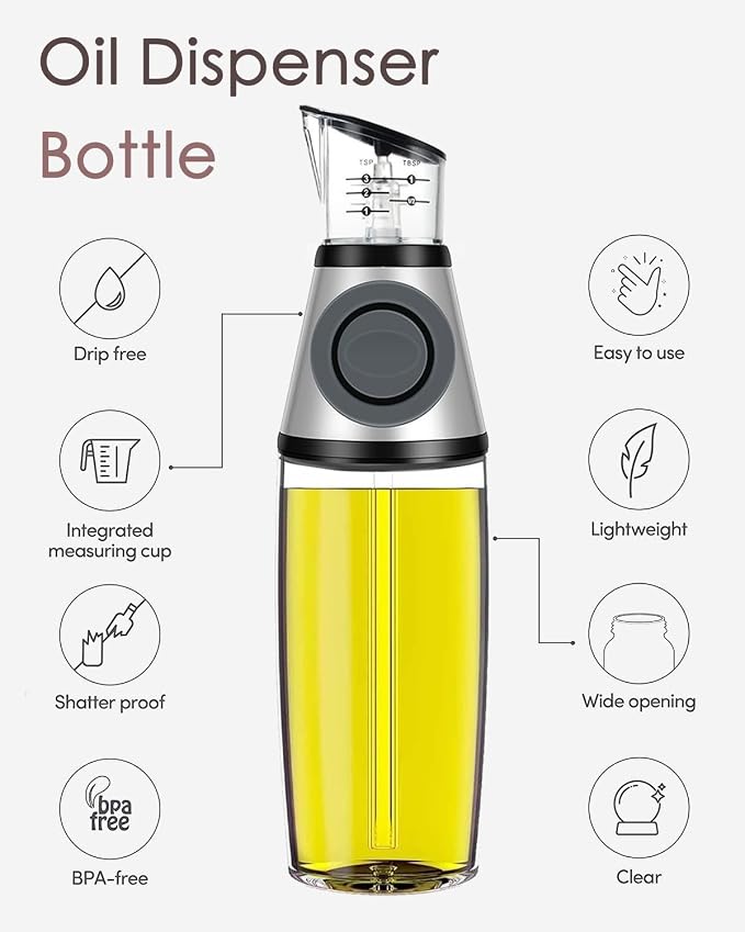 Oil Dispenser Bottle with Measuring Scale, 17oz | Measuring Scale Pump, Clear Glass, Olive Oil Dispenser Oil Sprayer, Refillable Oil and Vinegar Dispenser