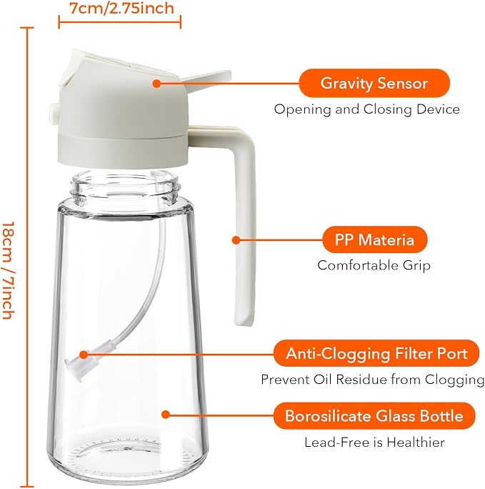 YARRAMATE 16 oz 2-in-1 Glass Olive Oil Sprayer for Cooking, Creamy White | Food-grade dispenser bottle, 470 ml, spray and pour, portion control, stickers included, for salad, frying and BBQ