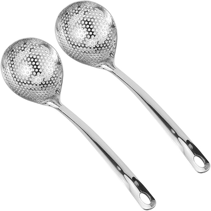 Stainless Steel Skimmer, Skimmer Slotted Spoon, Slotted Spoons, kitchen spoons for cooking, Strainer Ladle with Long Handle For Draining & Frying