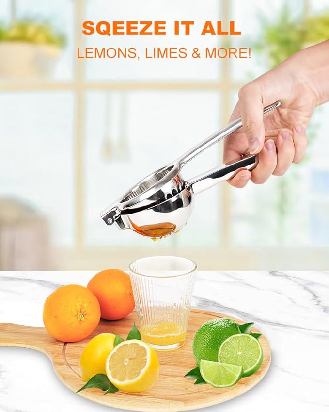 Brigii Lemon Squeezer, Uncoated Stainless Steel Manual Juicer for Lemon Lime - Heavy-Duty 304 Solid Metal, High Yield Press, Ergonomic Handle, Kitchen Tool