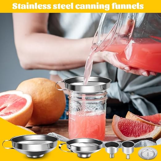 8 Pieces Stainless Steel Funnels with Fine Mesh Strainer for Canning | Metal Canning Funnels Wide Mouth Canning Funnel Household for Filling Bottles Oil Power Jam Grains