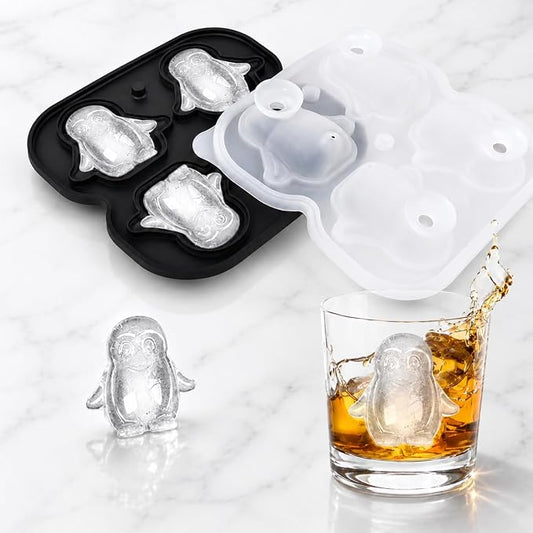 Penguin Ice Cube Tray Mold - Cute Fun Whiskey Ice Molds Gifts for Women Men | 3D Penguin Shape Cute Ice Molds for Whiskey Bourbon, 4-Hole Large Fun Shapes Funny Gifts, for Animals Lovers Women Men