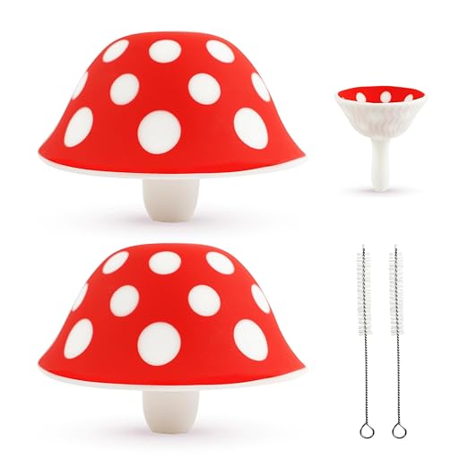 2Pcs Silicone Mushroom Funnel,Small Mushroom Funnels for Kitchen Use Filling Bottles,Foldable Oil Kitchen Funnel with 2 Cleaning Brushes,Cute Kitchen Gadgets Accessories White Elephant Gifts