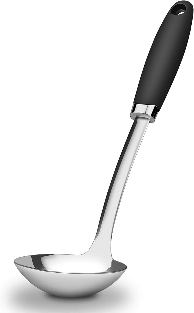 Stainless Steel Soup Ladle, 12 Inch Metal Ladle Spoon with Ergonomic Handle for Soup, Stew, Sauce, Chili, Gravy and Serving, Dishwasher Safe