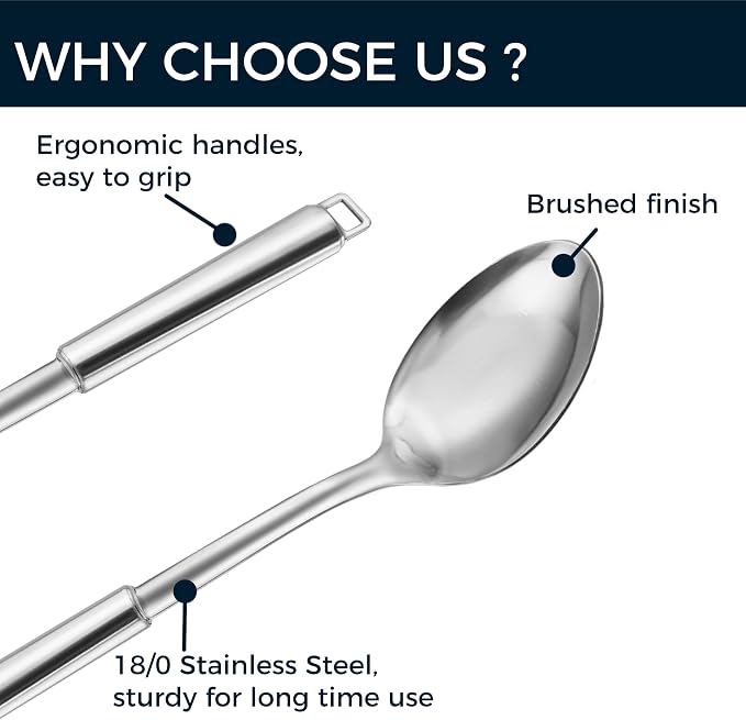 18/0 Stainless Steel Cooking Spoons Set, Serving Spoon & Slotted Spoon, Kitchen Cooking Utensils Set, Housewarming Daily Use Commercial, Pack of 2