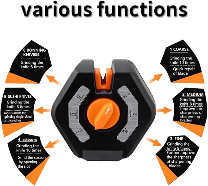 6-Stage Knife Sharpener - Premium Kitchen Knife Sharpeners - Adjustable Handheld Manual Knife Sharpeners for Kitchen Knives, Scissor and Chef Knife.Easy for beginners to use (ORANGE)