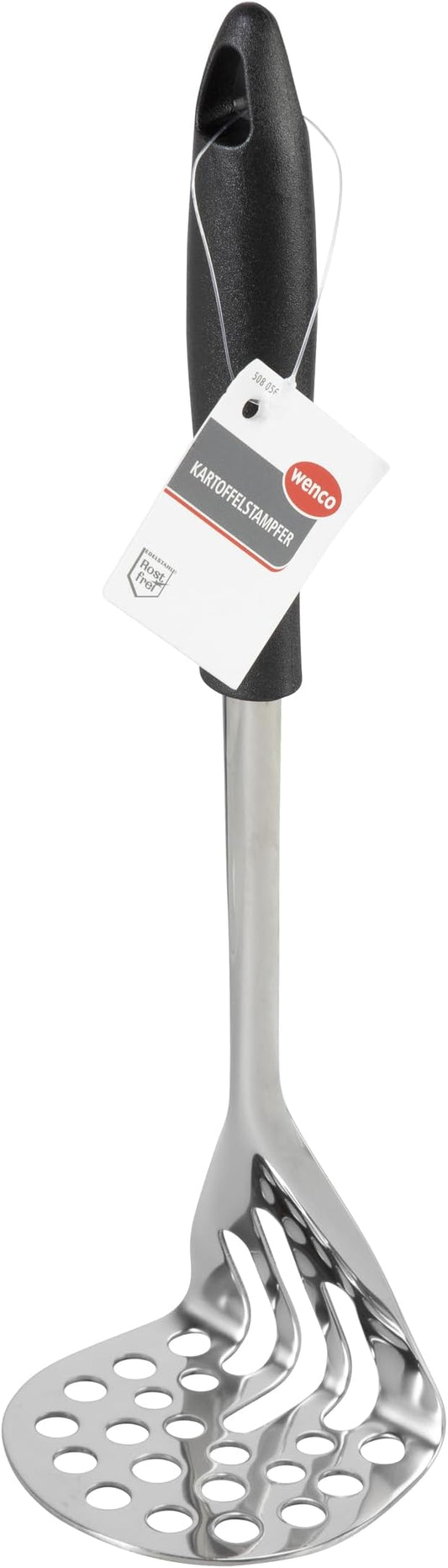 wenco Potato Masher 30 cm - Stainless Steel Head & Plastic Handle, Perfect for Mashed Potatoes, Vegetable Puree & Fruit Compote, Durable, Dishwasher Safe, Silver-Black