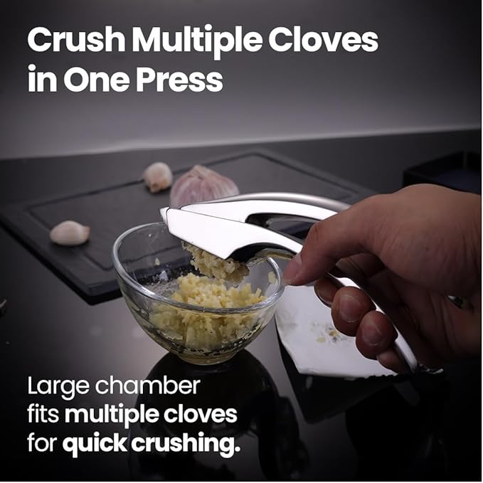 Lifetime Replacement Garlic Press Stainless Steel No Need to Peel, Detachable Handle for Fine Mincing-Premium Garlic Mincer Tool, Rust-Proof, Easy to Clean, Dishwasher Safe Garlic Crusher