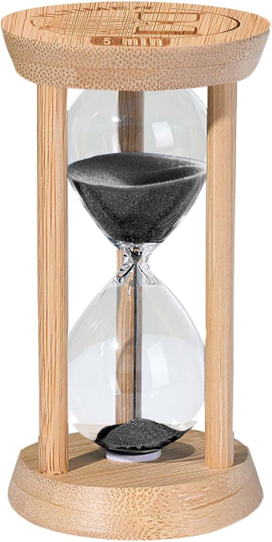 5 Minute Wooden Sand Timers, Bamboo Mini Black Sand Hourglass for Productivity, Meditation & Decor, 5 Min Small Reloj De Arena for Kitchen, Office, Yoga, Game, Classroom