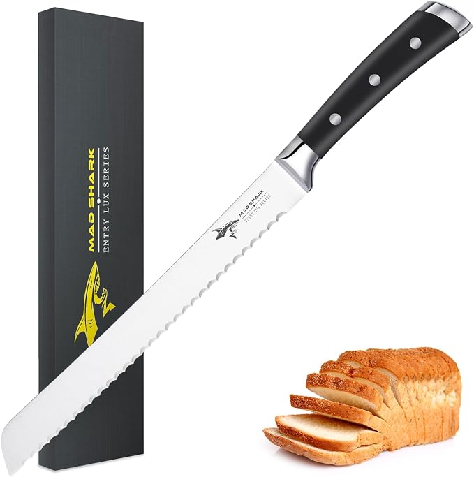 MAD SHARK Bread Knife, Sourdough Bread Knives, Bread Cutter Razor Sharp Edge for Efficient Slicing Sourdough, Bagels, Cake Cutter, 10 Inch Serrated Knife