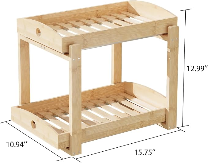 2 Pack Bamboo Under Sink Organizer, 2-Tier Pull-Out Drawers, Kitchen & Bath | Pull-out drawers keep cleaners and tall bottles visible, organized and easy to reach in kitchen or bathroom cabinets