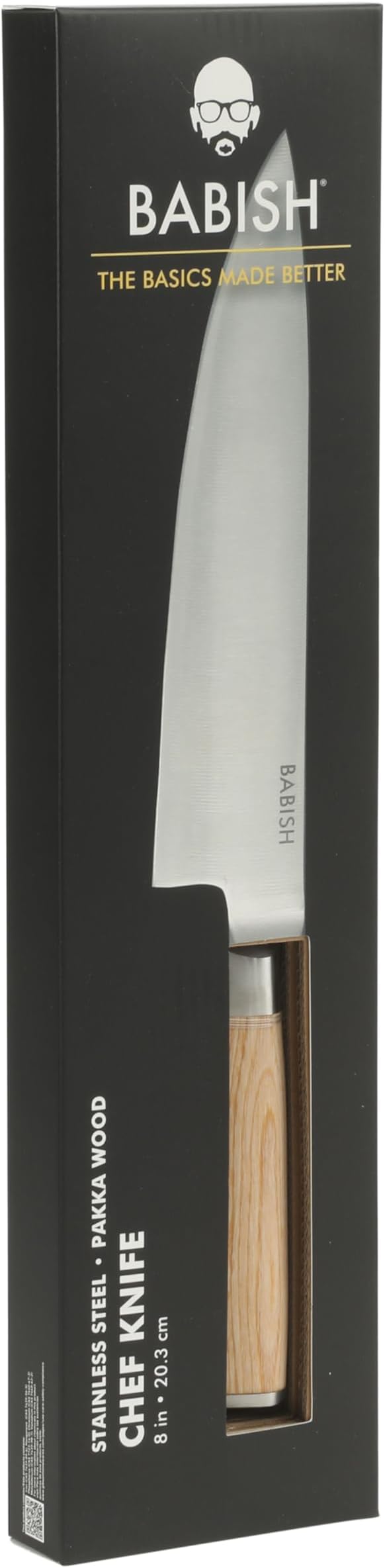 Babish 8-Inch Chef Knife – High-Carbon 1.4116 German Steel Kitchen Knife with Light Pakka Wood Handle, Full-Tang Razor Sharp Chef’s Blade for Chopping, Slicing, Dicing & Everyday Prep