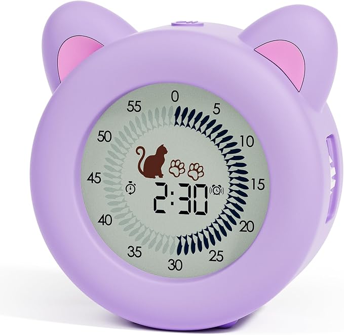 Visual Timer for Kids with Pause, Clock and Alarm Function, 299 min Cute Cat Desk Countdown Timer, ADHD Autism Toddler Support, Girl Timer for Kitchen, Office and Classroom