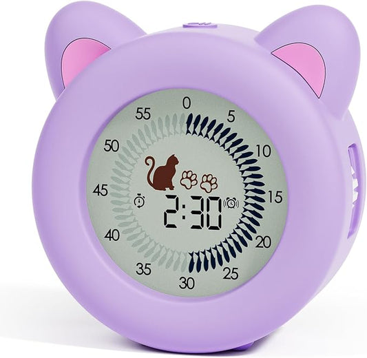 Visual Timer for Kids with Pause, Clock and Alarm Function, 299 min Cute Cat Desk Countdown Timer, ADHD Autism Toddler Support, Girl Timer for Kitchen, Office and Classroom
