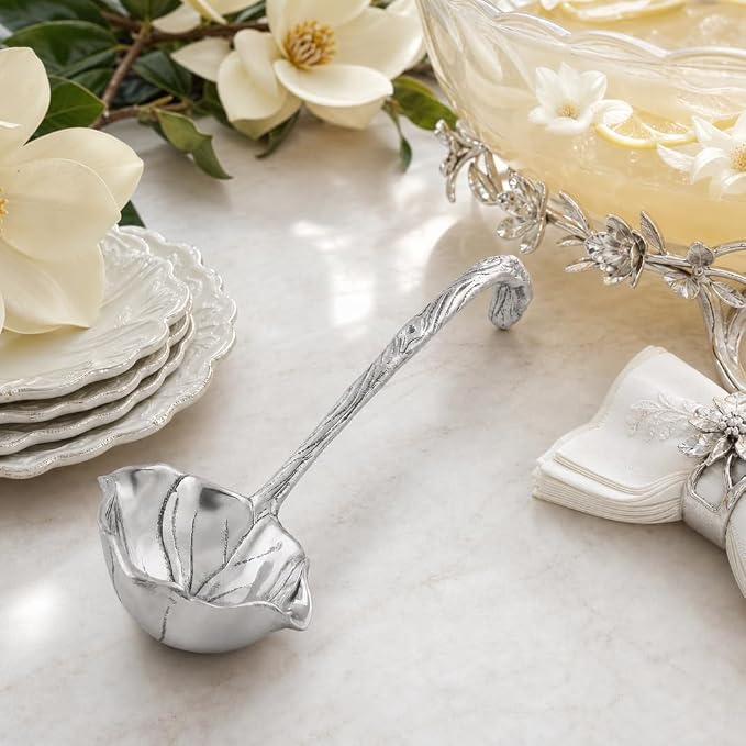 Arthur Court Magnolia Pattern Aluminum Serving Ladle - Elegant Punch/Soup Ladle for Entertaining - 12.5 Inch Long