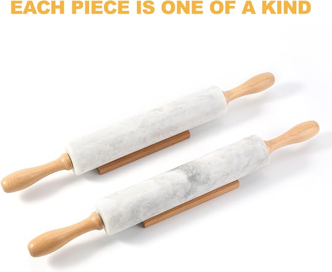 Koville African Natural Marble Rolling Pin, Non-Stick Polished Dough Roller, Pasta, Dumpling, Fondant, Pie Crust, Bread, Pizza Dough, Kitchen Baking Pastry Tools with Mat/Scraper(Grigio Fantasy)