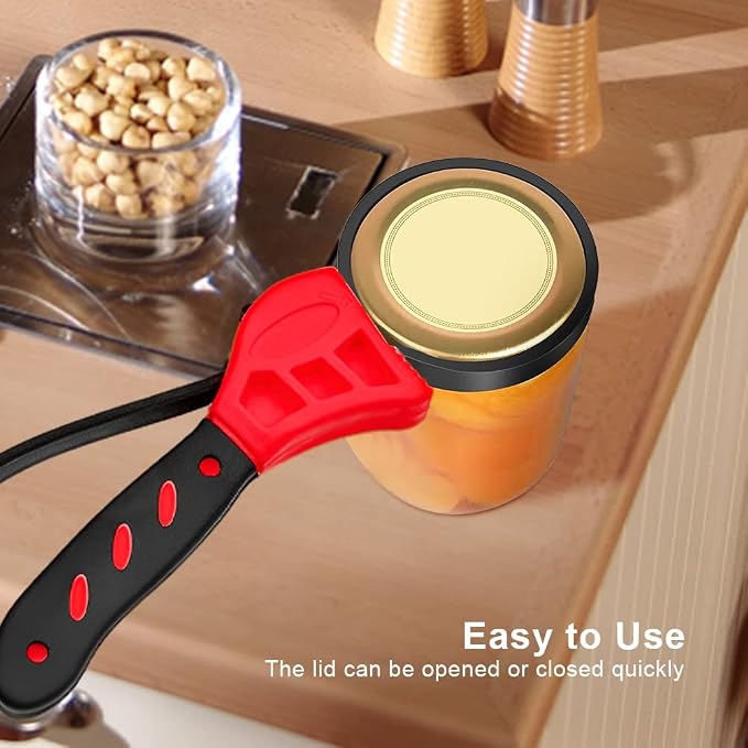 Jar Opener, Adjustable Belt Wrench Can Opener Jar Lid Opener Tool Easy Twis-t Rubber Jar Gripper Multi Can Openers for Weak Hand(red)