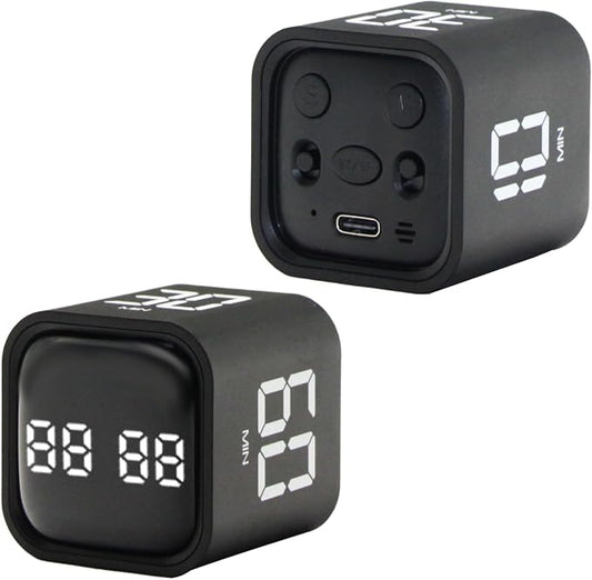 Productivity Timer Flip Gravity Sensor Cube Timer Countdown & Countup,Mute & Vibrate & Sound，5/10/30/60min & Custom Timing, Perfect for ADHD,Work,Learning,Kitchen Cooking (2 Black)
