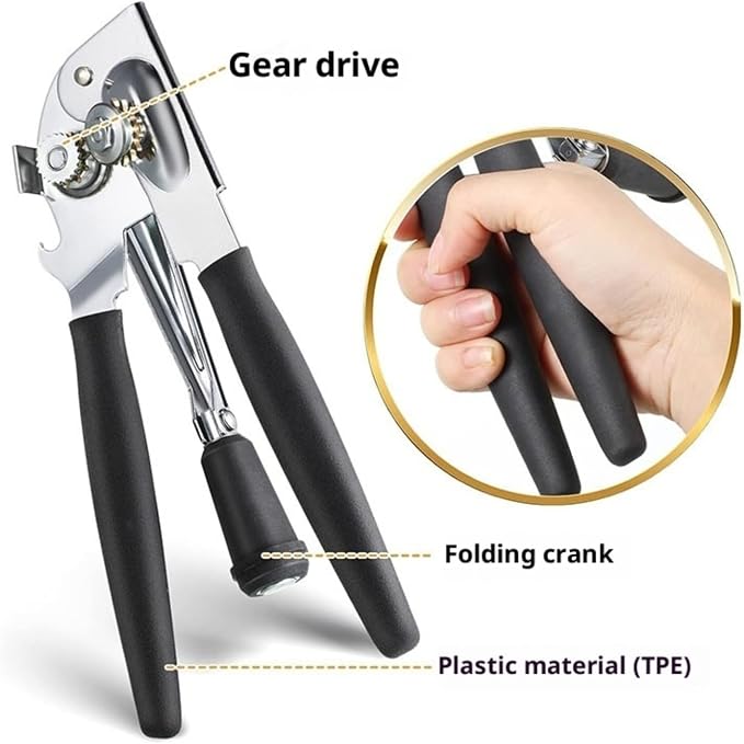 Commercial Crank Can Openers Manual, Heavy-Duty Can Opener-Ergonomic Design, Black