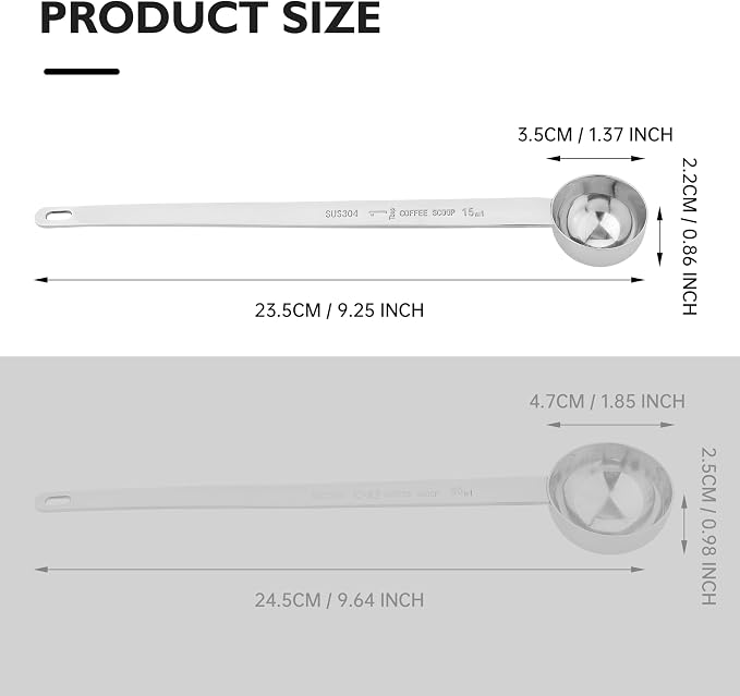 REDANT Long Handle Stainless Steel Measuring Spoons – 1 Tablespoon Coffee Scoop for Ground Coffee & Powder – Accurate Teaspoon Measurement with Funnel Design (1 TPSP)