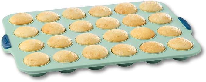 Starfrit Silicone Bakeware 24 Mini Muffin Pan with Integrated Metal Frame - Premium Silicone BPA-Free - Heat Resistant - Ergonomic Handles - Easy Release - Oven & Dishwasher Safe - Green