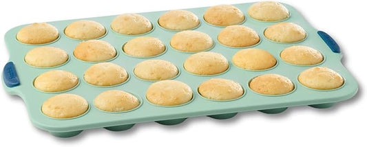 Starfrit Silicone Bakeware 24 Mini Muffin Pan with Integrated Metal Frame - Premium Silicone BPA-Free - Heat Resistant - Ergonomic Handles - Easy Release - Oven & Dishwasher Safe - Green