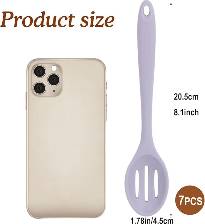 7PCS Silicone Serving Spoons Set,Vituer Heat Resistant Kitchen Mixing Slotted Spoons for Cooking,Non-stick Silicone Basting Spoon Slotted Spoons Utensil for Mixing,Baking, (7Light Colors,8.1")