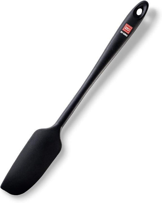 DI ORO Jar Spatula Silicone - Jar Scraper Long Handle for Cooking & Baking - Heat-Resistant Silicone Kitchen Spatula for Cake & Spreading - Nonstick Cookware Safe Utensil - Dishwasher Safe (Black)