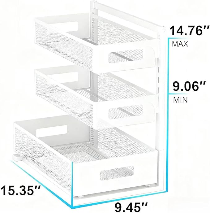 Under Sink Organizer, Adjustable Height 2 Tier Under Sink Organizers and Storage Multi-Purpose Under Sink Storage for Bathroom Kitchen