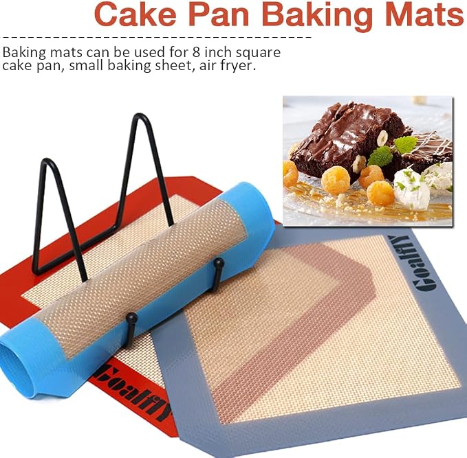 Silicone Baking Mat for 8 Inch Brownie Pan, 3 Pack | Non-stick, Heat-resistant, Reusable, For Oven, Toaster, Baking Pan, Air Fryer