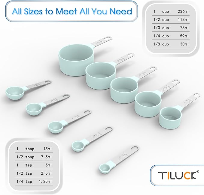 Measuring Cups & Spoons Set, Stackable Cups and Spoons | Nesting Measure Cups with Stainless Steel Handle, Kitchen Gadgets for Cooking & Baking (Green)