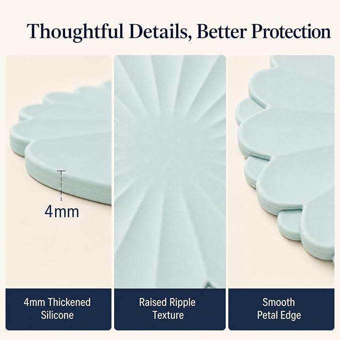 Heat-Resistant Silicone Trivet Mats, Non-Slip Hot Plate Holder for Kitchen Countertops & Dining Table, Reusable Pot Holder Pad with Secure Grip, Dishwasher Safe (Sea Sky Blue, Diameter: 18cm/7.09")