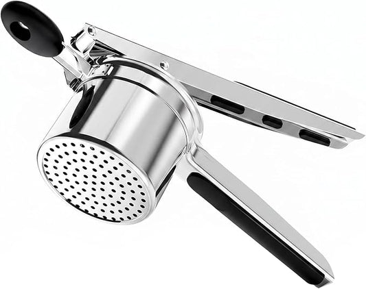 Stainless Steel Potato Ricer, Deep Bowl Potato Masher with Non-Slip Silicone Handle, Easy-Clean Durable Multi-Purpose Mashed Potato Ricer for Potatoes, Tomatoes and Soft Fruits(PR-01)