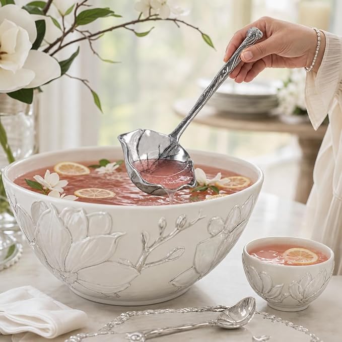 Arthur Court Magnolia Pattern Aluminum Serving Ladle - Elegant Punch/Soup Ladle for Entertaining - 12.5 Inch Long