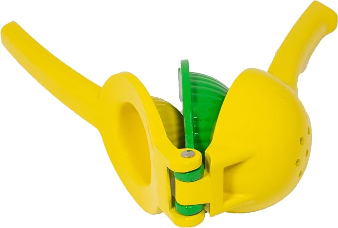 SOL - Metal Juice Press 2-in-1 Lemon Lime Squeezer Press – Manual Squeezer, Max Extraction Manual Citrus Juicer, Resistant to Moisture, Non-Slip Handle - Yellow, Green