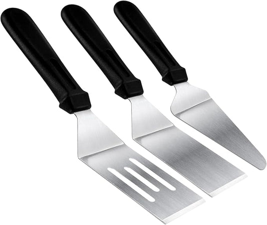 Metal Spatulas for kitchen Use, 3 PCS Professional Serving Spatula with Heat Resistant Handle, Stainless Steel Spatula Ideal for Pancakes, Eggs, Griddle Scraper, BBQ or Desserts