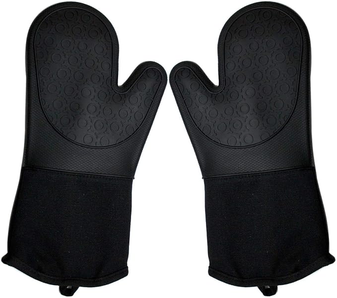 DoMii Professional Silicone Oven Mitts Baking Gloves Elbow Length Heat Resistant Quilted Gloves 2-Pack 14.2" Y